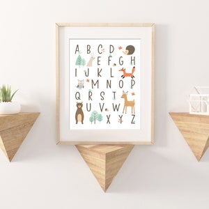 Woodland Alphabet Print Forest Animal ABC Boy Girl Kids Toddler Neutral Mint Wall Decor Bedroom Playroom Play Nursery 8x10 A4 11x14 A3 30x40 image 3