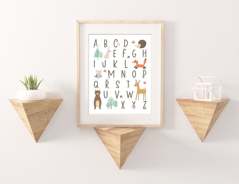 Woodland Alphabet Print Forest Animal ABC Boy Girl Kids Toddler Neutral Mint Wall Decor Bedroom Playroom Play Nursery 8x10 A4 11x14 A3 30x40 image 3