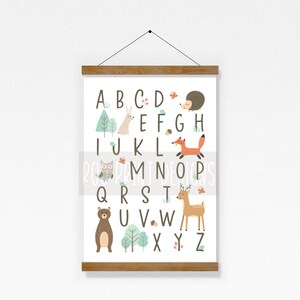 Woodland Alphabet Print Forest Animal ABC Boy Girl Kids Toddler Neutral Mint Wall Decor Bedroom Playroom Play Nursery 8x10 A4 11x14 A3 30x40 image 5