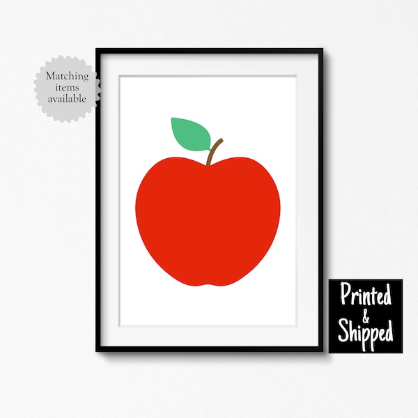 Big Red Apple Print Modern Bright Fruit Nursery Wall Art Decor Baby Kids Toddler Childs Bedroom Playroom Room 5x7 8x10 8x6 A4 A3 11x14 30x40