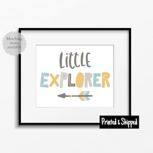 Stampa in stile scandinavo grigio giallo verde acqua blu piccolo esploratore arte murale neutra per cameretta dei bambini sala giochi cameretta per bambini 5x7 6x8 8x10 A4 11x14 A3 30x40
