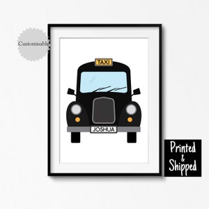 Taxi nero personalizzato, stampa regalo con nome di Londra, poster da parete, regalo per bambini, bambini, 5x7, 6x8, 8x10, 11x14, A4, A3, 30 x 40 cm