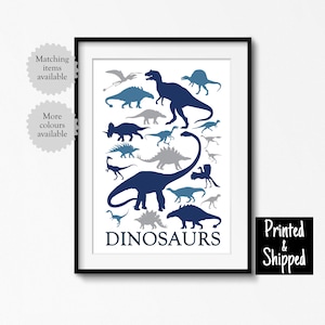 Stampa artistica di dinosauri Poster blu navy Camera da letto Sala giochi Asilo nido Decorazione da parete Ragazzi Ragazze Bambini Piccoli Cameretta per bambini 5x7 6x8 8x10 11x14 A4 A3 30x40