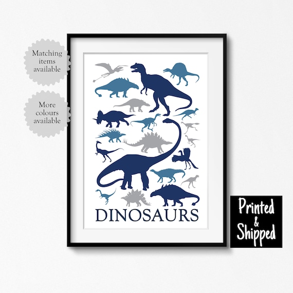 Dinosaur Art Print Navy Blue Poster Bedroom Playroom Nursery Wall Decor Boys Girl Kids Toddler Childrens Room 5x7 6x8 8x10 11x14 A4 A3 30x40