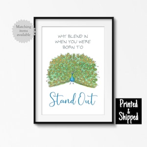 Waarom opgaan in toen je geboren werd om op te vallen Pauwenprint poster cadeau speciaal verschillende vogel meisjes quote kinderkamer 5 x 7 6 x 8 8 x 10 A4 A3 30 x 40