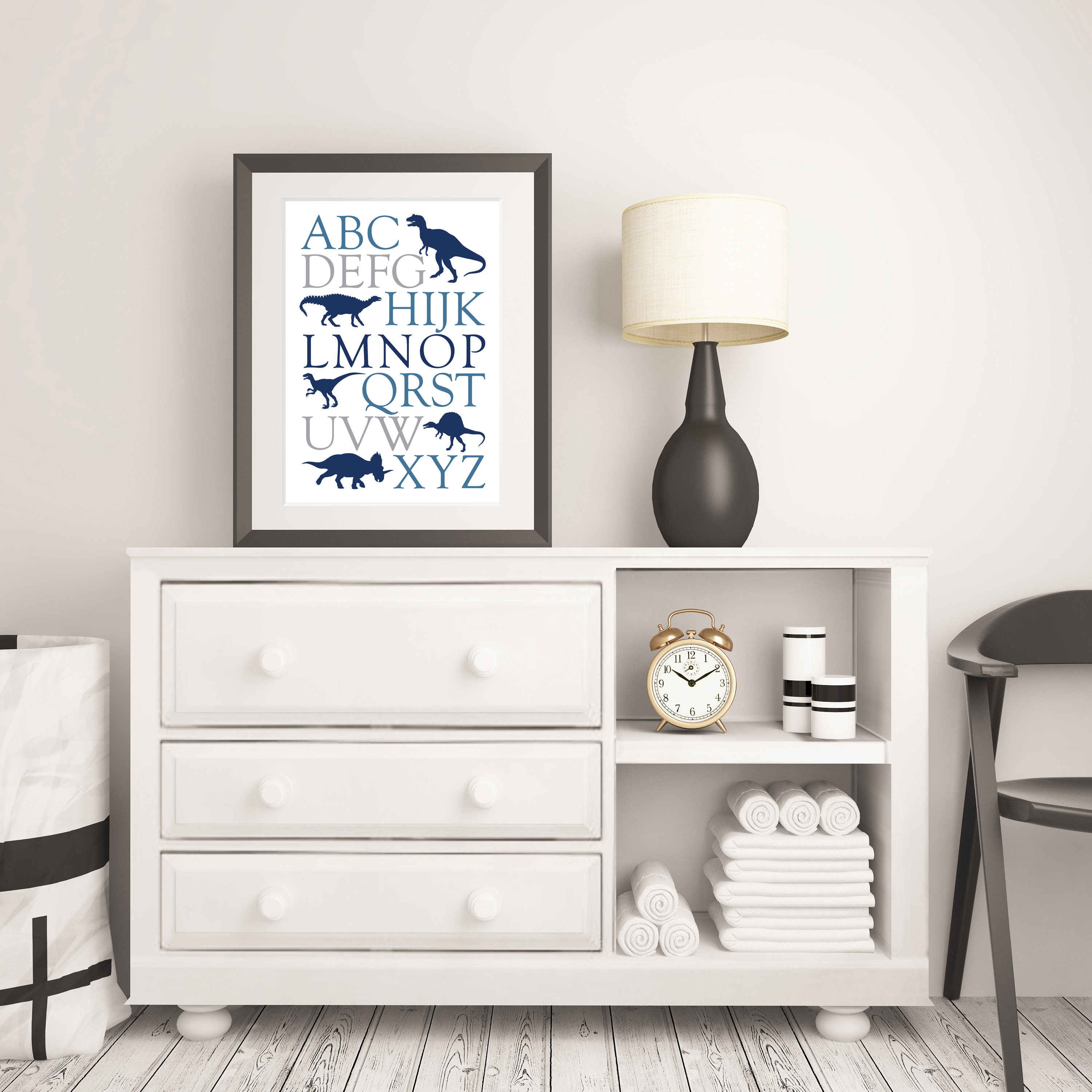Blue Dinosaur Alphabet Poster Print Bedroom Playroom Nursery Wall Art ...