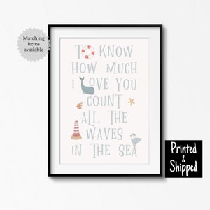 To Know How Much I Love You Count All The Waves In The Sea Print Cute Nautical Nursery Wall Art Ocean Decor 5x7 6x8 8x10 11x14 A4 A3 30x40cm