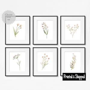 Ensemble d'impressions de fleurs sauvages pour chambre d'enfant, art féminin rose pâle pêche lilas, aquarelle, impressions florales en sourdine, imprimés 5 x 5 5 x 7 6 x 8 7 x 7 8 x 10 A4