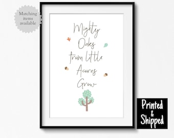Mighty Oaks From Little Acorns Grow Art Print Inspirational Nursery Teacher Gift Mint Tree Neutral Wall Art 5x7 6x8 8x10 A4 11x14 A3 30x40cm