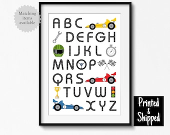 Racing Cars Alphabet Print Race Track ABC Car Poster Cute Colourful Kids Boys Playroom Boys Bedroom Wall Art 8x10 A4 A3 11x14 30x40cm