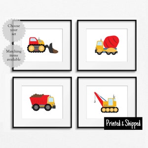 Construction Print Set Cute Building Nursery Wall Art Prints Toddler Boys Kids Childs Playroom 5x5 5x7 6x8 7x7 8x10 A4 11x14 A3 12x12 30x40