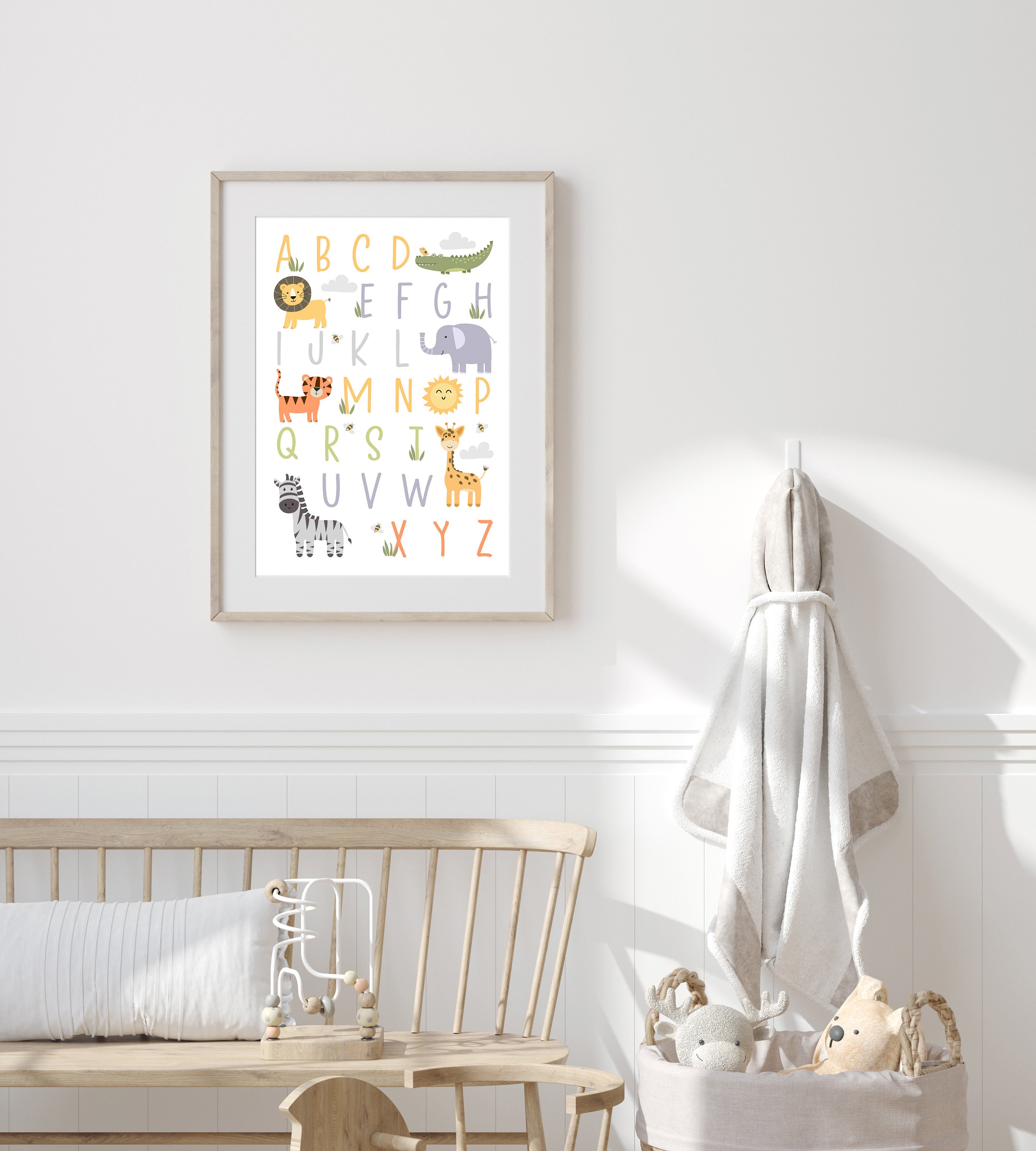 Safari Animal Alphabet Print Cute Kids Tots Toddler Nursery Childrens ...