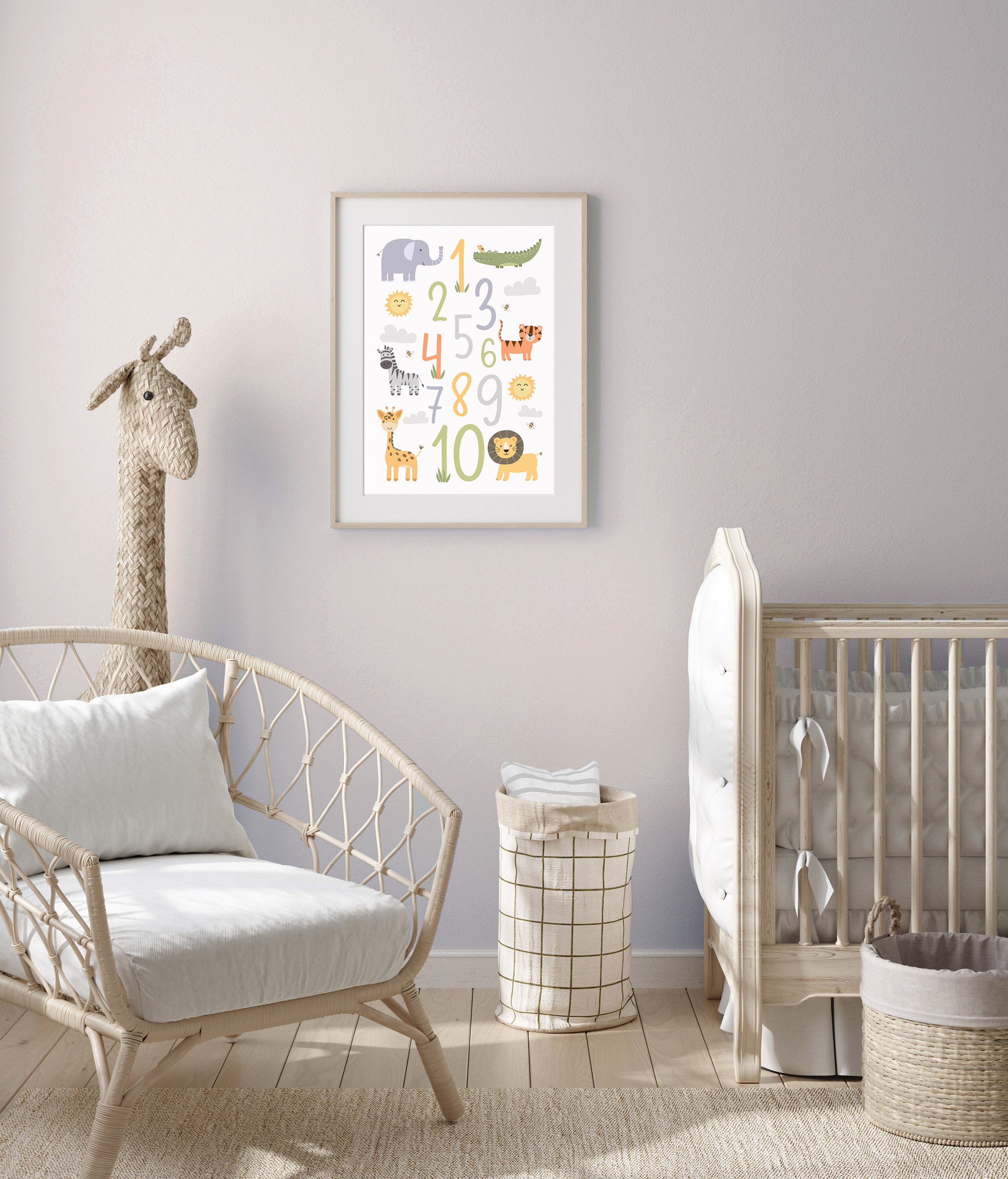Safari Animal Numbers Print Cute Neutral Nursery Decor Childrens ...