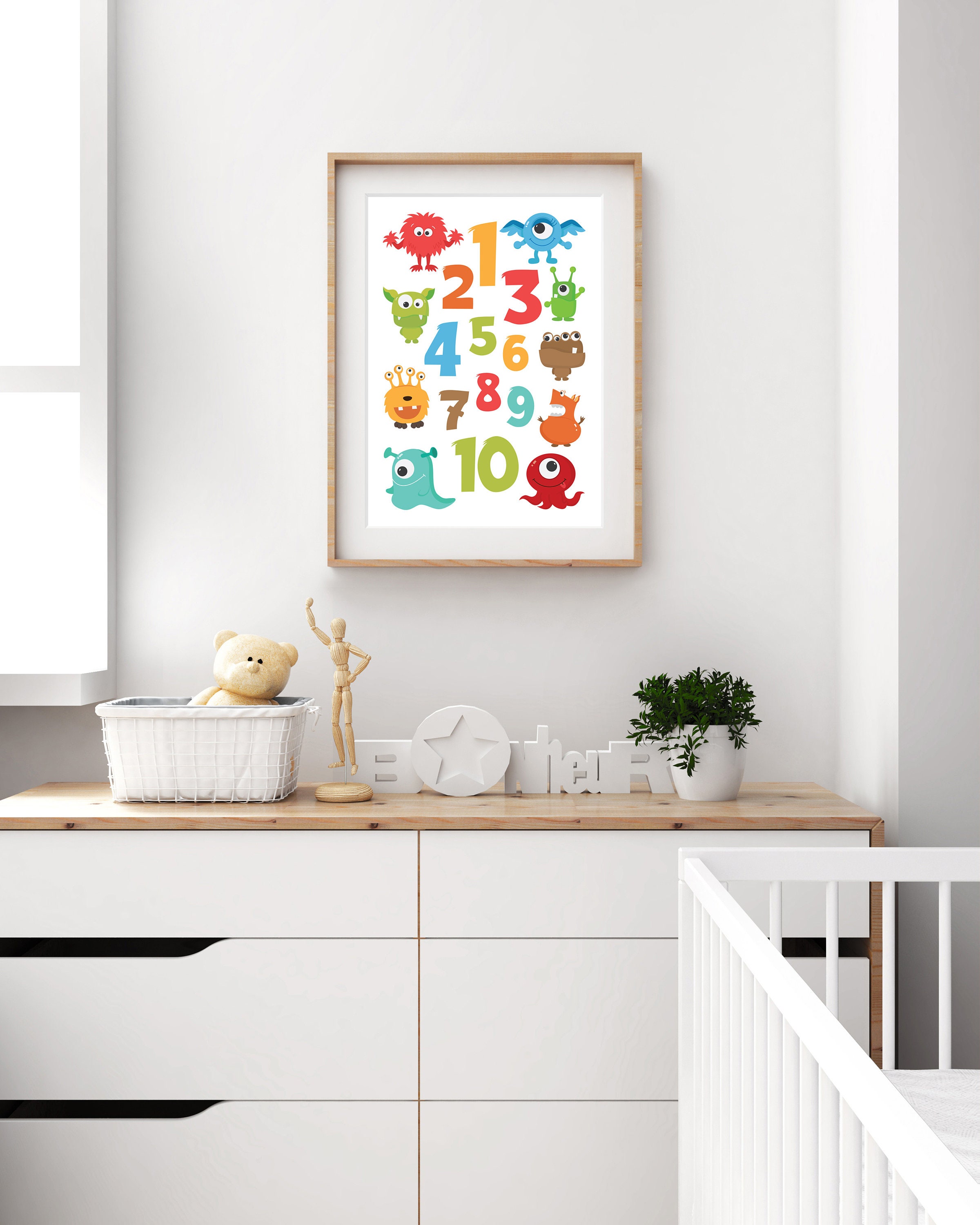 Monster Number Print Fun Cute Counting Wall Art Boys Girls Kids Toddler ...