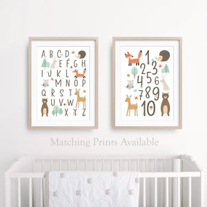 Woodland Alphabet Print Forest Animal ABC Boy Girl Kids Toddler Neutral Mint Wall Decor Bedroom Playroom Play Nursery 8x10 A4 11x14 A3 30x40 image 7