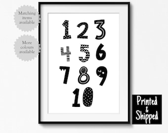 Monochrome Scandi Numbers Print Boys Girls Kids Toddler Childrens Wall Art Decor Baby Nursery Gift Style 8x10 A4 11x14 A3 30x40cm Printed