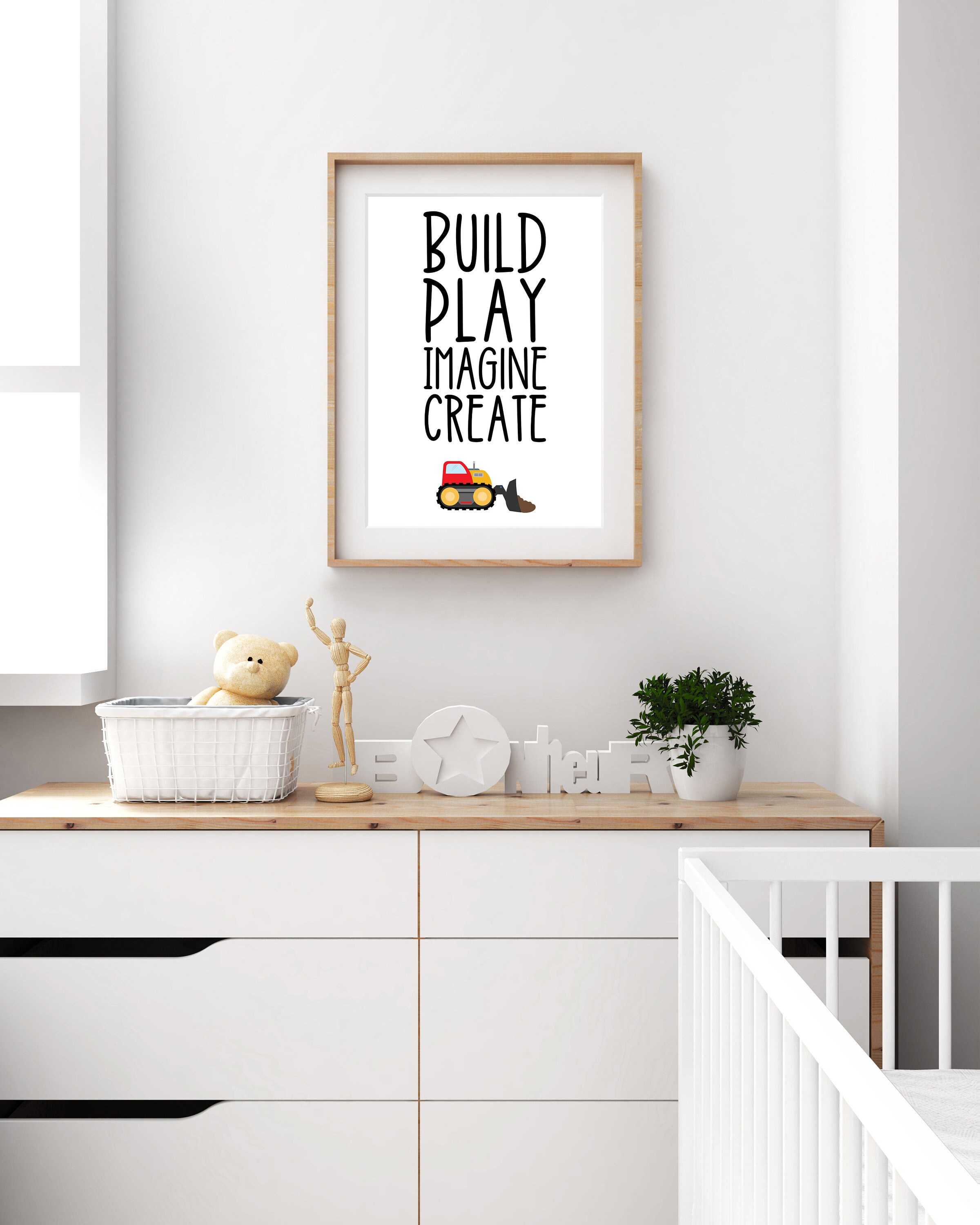 Build Play Imagine Create Print Construction Playroom Words Wall Art ...