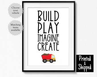 Build Play Imagine Create Print Construction Playroom Words Wall Art Cute Fun Boy Boys Girls Kid Toddler Play 5x7 6x8 8x10 A4 11x14 A3 30x40