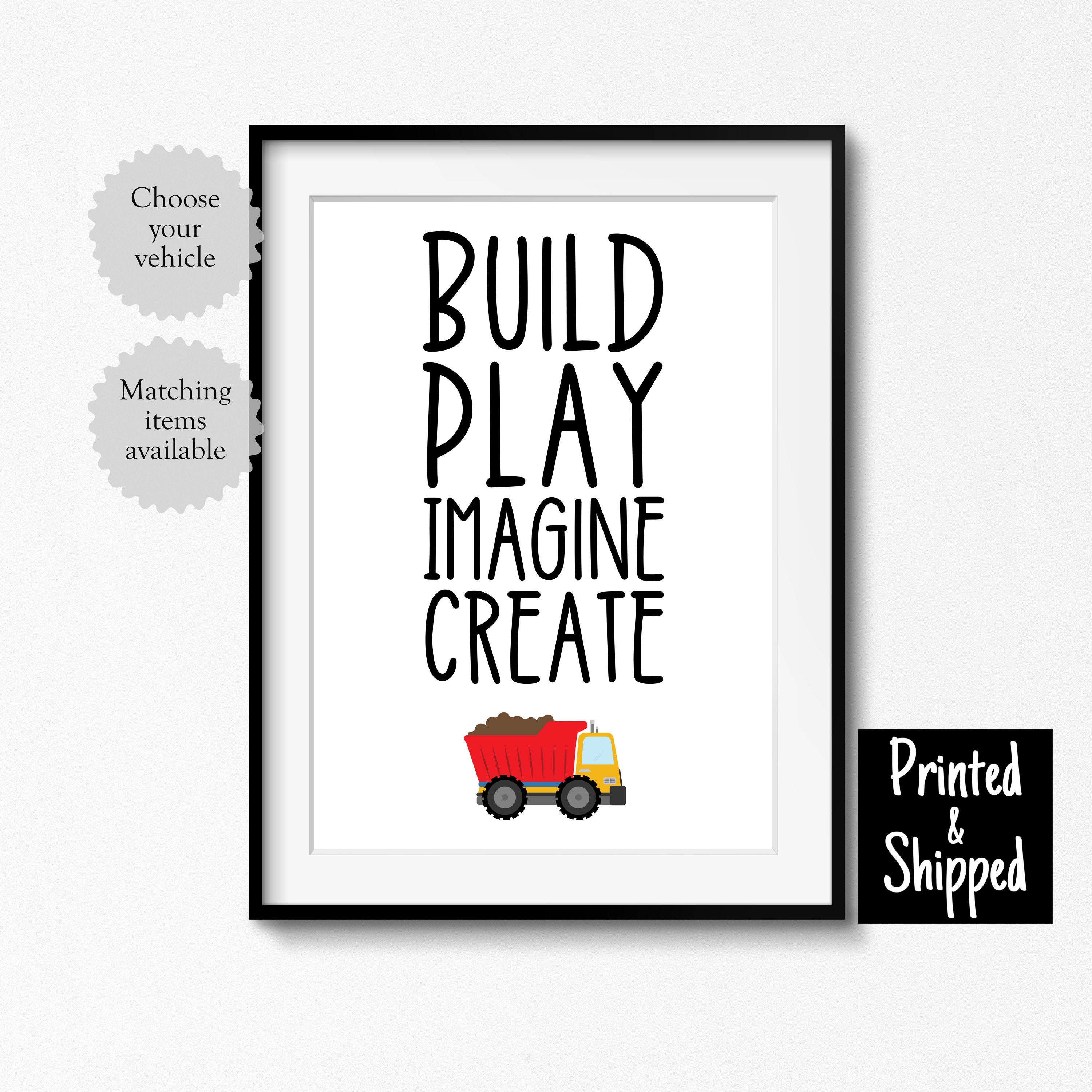Build Play Imagine Create Print Construction Playroom Words Wall Art ...