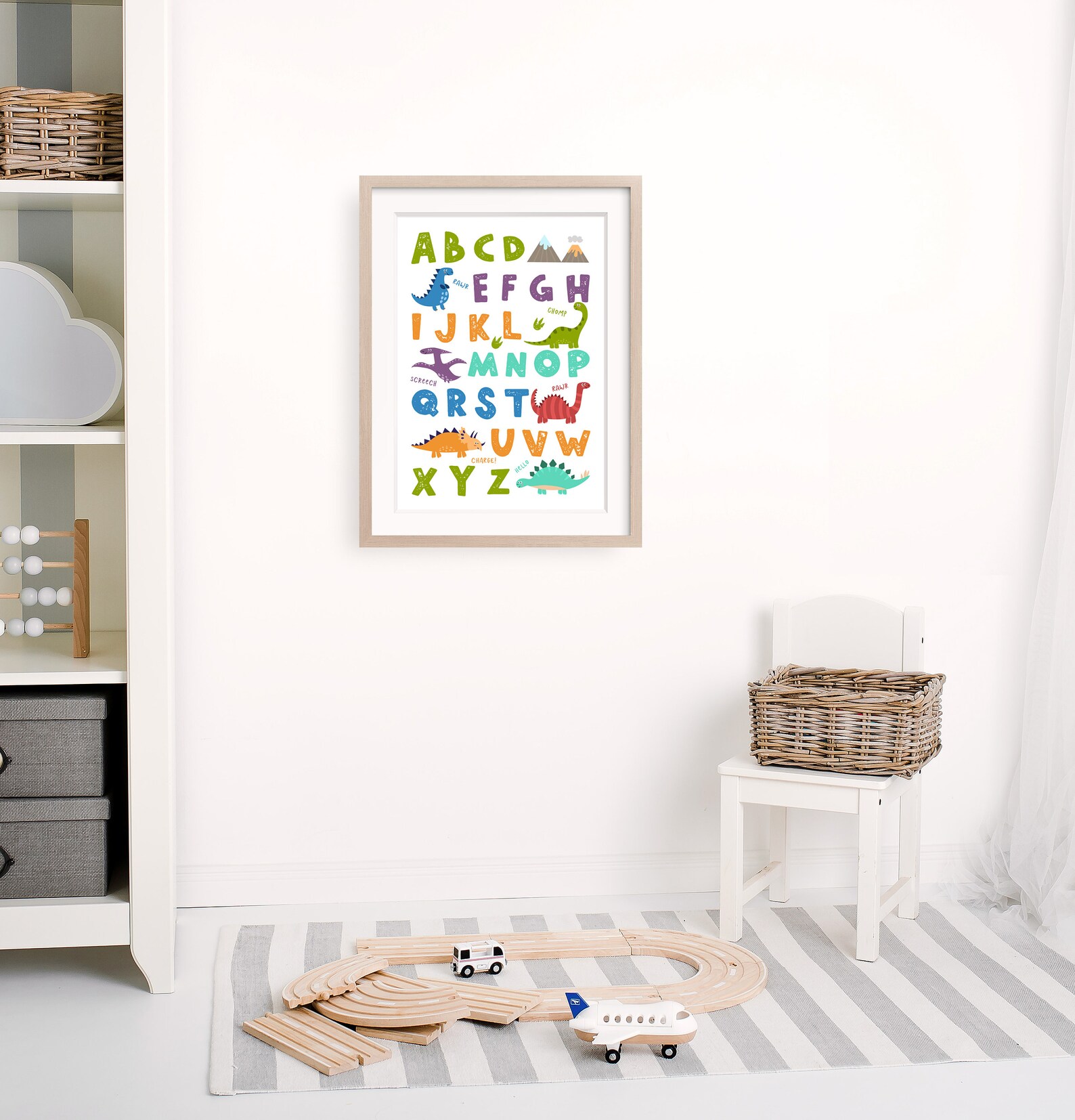 Cute Dinosaur Alphabet Print Bedroom Playroom Nursery Wall Art Toddler ...