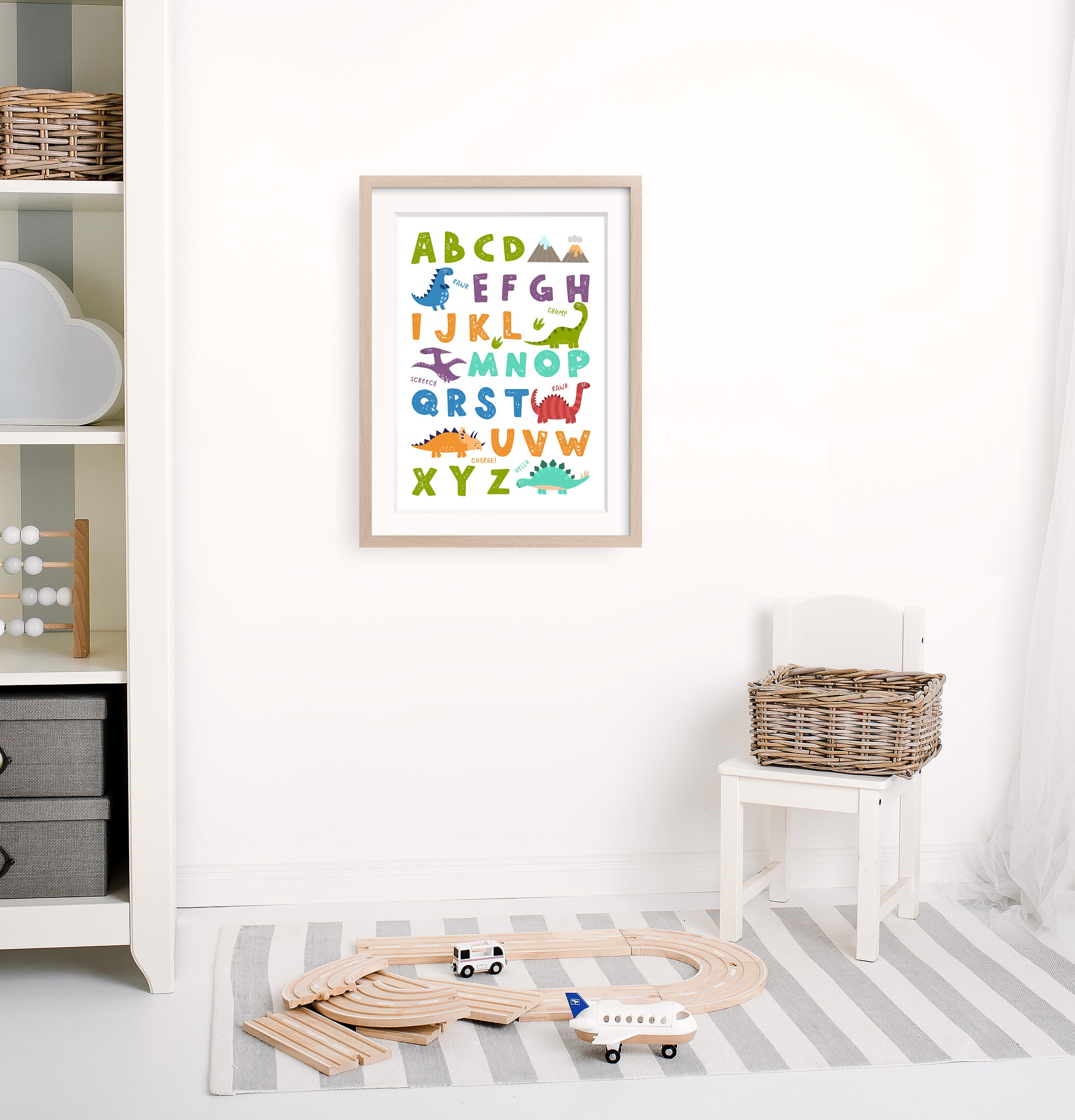 Cute Dinosaur Alphabet Print Bedroom Playroom Nursery Wall Art Toddler ...