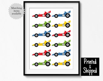 Race Cars Counting Print Racing Car Numbers Cute Colourful Kids Poster Playroom Boys Bedroom Wall Art Educational 8x10 A4 A3 11x14 30x40