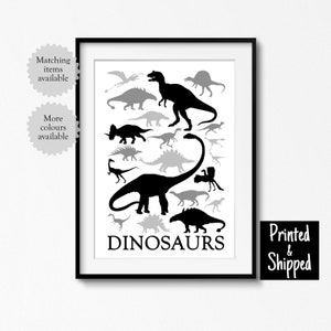 Póster con estampado de dinosaurio monocromático para dormitorio, sala de juegos, guardería, arte de pared para niños, niñas, niños pequeños, sala de juegos, 5 x 7, 6 x 8, 8 x 10, 11 x 14, A4, A3, 30 x 40