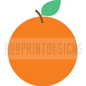 Puede incluir: Una naranja de color naranja brillante con una hoja verde en la parte superior. La naranja es una ilustraci&oacute;n simple y plana.