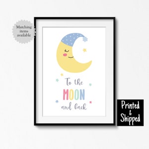 Impresión de To The Moon And Back, arte infantil bonito, decoración de pared para dormitorio infantil, sala de juegos, regalo para nueva mamá, 5 x 7, 6 x 8, 8 x 10, 11 x 14, A4, A3, 30 x 40