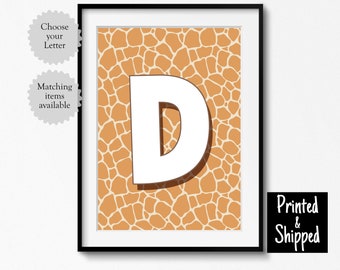 Giraffe Initial Print Capital Letter Kids Wall Decor Personalised Animal Pattern Nursery Safari Zoo Poster 5x7 6x8 8x10 11x14 A4 A3 30x40cm
