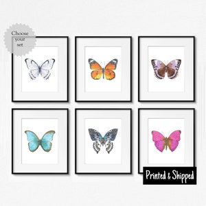 Watercolour Butterfly Print Set Pretty Colourful Wall Art Decor Kids Toddler Childrens Elegant Feminine Nursery 5x5 5x7 7x7 6x8 8x10 A4