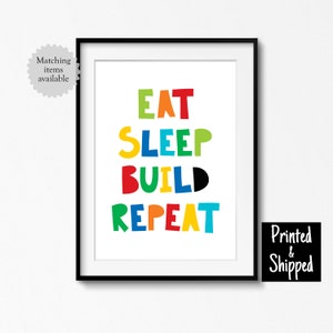 Mangiare Dormire Costruire Ripeti Stampa Bambini Luminosi Divertimento Asilo Nido Parola Decorazione Sala Giochi Parole Bambini Poster da Parete Regalo 5x7 6x8 8x10 A4 11x14 A3 30 x 40 cm