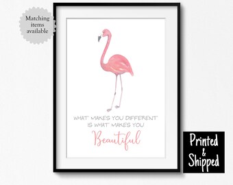 What Makes You Different Is What Makes You Beautiful Print Pink Nursery Bird Themed Baby Girl Kids Room Wall 5x7 6x8 8x10 A4 11x14 A3 30x40