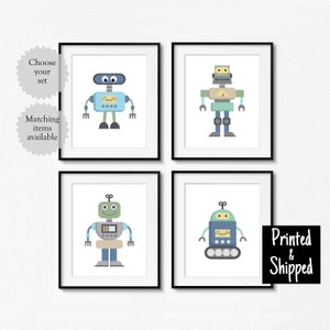 Juego de impresión de robot, bonito arte de pared retro para niños pequeños, pared de guardería para niños, dormitorio infantil, sala de juegos, 5 x 5, 5 x 7, 7 x 7, 6 x 8, 8 x 10, A4, 30 x 40, A3, 12 x 12