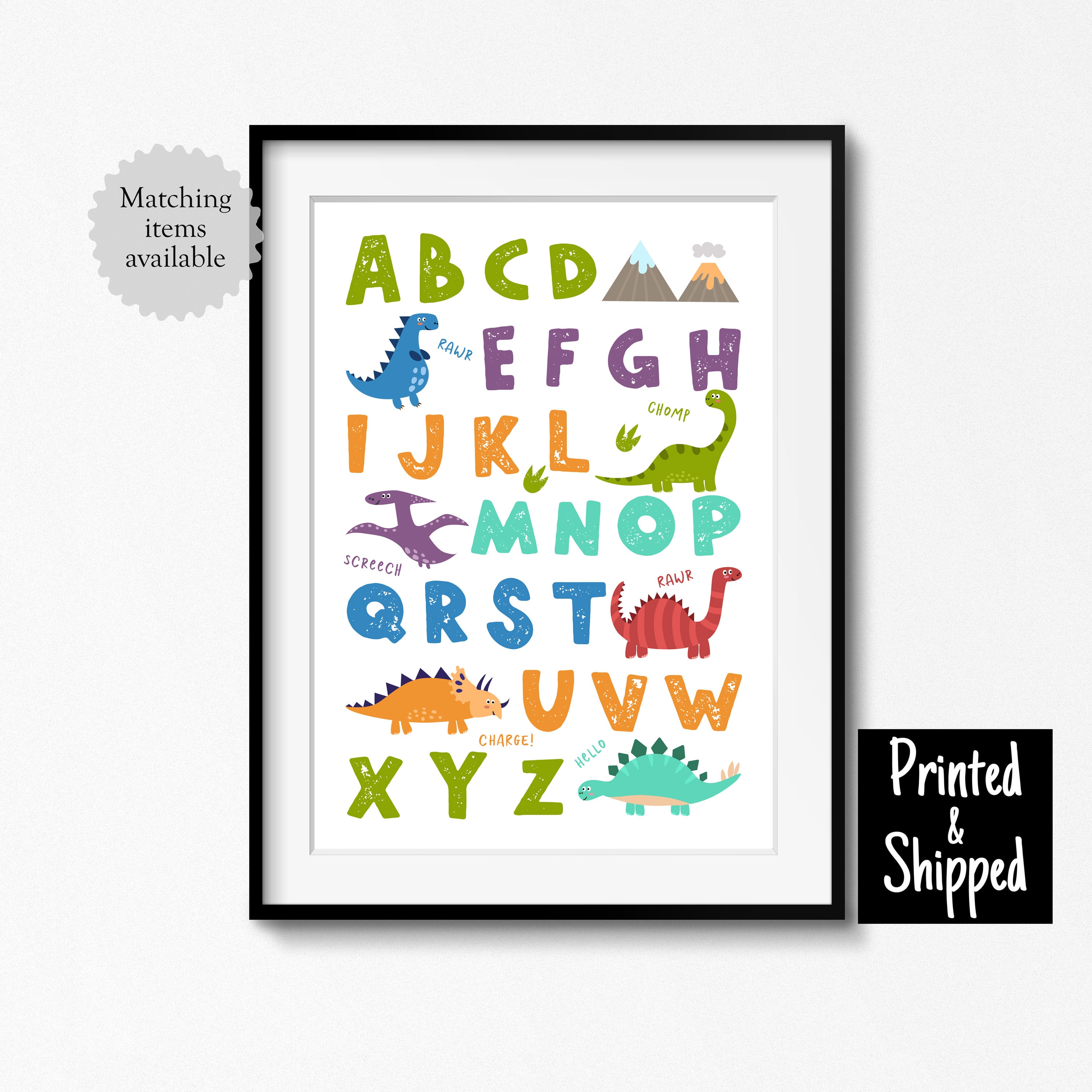 Cute Dinosaur Alphabet Print Bedroom Playroom Nursery Wall Art Toddler ...