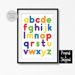 Stampa alfabeto minuscolo, luminosa, educativa, sala giochi, arte, bambini, bambini in età prescolare, colorato, poster ABC, 8x10, A4, A3, 11x14, 30 x 40 cm