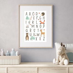 Woodland Alphabet Print Forest Animal ABC Boy Girl Kids Toddler Neutral Mint Wall Decor Bedroom Playroom Play Nursery 8x10 A4 11x14 A3 30x40 image 6