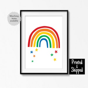 Póster de pared con estampado de arcoíris de colores primarios brillantes y coloridos para dormitorio infantil, decoración de guardería, neutro, 5 x 7, 6 x 8, 8 x 10, 11 x 14, A4, A3, 30 x 40 cm