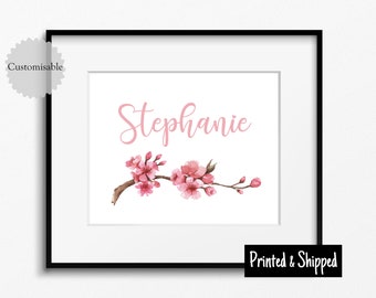 Cherry Blossom Name Print Pretty Personalised Pink Nursery Wall Art Baby Girl Gift Sakura Custom Printed 5x7 6x8 8x10 A4 11x14 A3 30x40cm