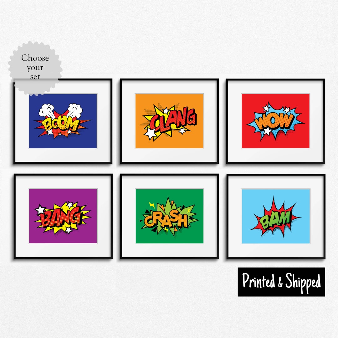 Comic Book Words Print Set Pow Bang Pop Art Style Kids Toddler