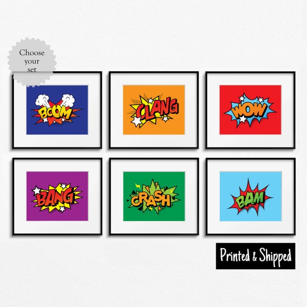 Set di stampa di parole di fumetti Pow Bang Pop Art Style Bambini Bambino Bambini Decorazione da parete Camera da letto Sala giochi Gioca 5x5 5x7 7x7 8x6 8x10 A4