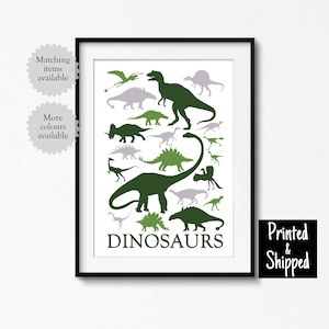 Stampa di dinosauri verdi per bambini, camera da letto, sala giochi, asilo nido, decorazione da parete per bambini, bambine, bambini, sala giochi, 5x7, 6x8, 8x10, 11x14, A4, A3, 30 x 40 cm