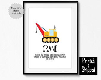 Crane Print Toddler Bedroom Art Construction Playroom Vehicle Definition Nursery Wall Big Boys Girls Kids Play Room 8x10 A4 11x14 A3 30x40cm