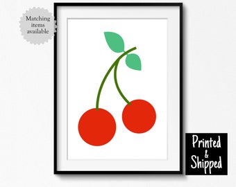 Impresión artística de cerezas grandes, póster minimalista de cerezas, arte de pared para cocina, guardería, sala de juegos para niños, 5 x 7, 8 x 10, 8 x 6, A4, A3, 11 x 14, 30 x 40 cm