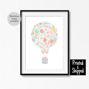 Stampa artistica floreale mongolfiera fiori scandinavi cameretta per bambine rosa cipria pesca menta grigio grigio oro 5x7 6x8 8x10 A4 11x14 A3 12x12 30x40