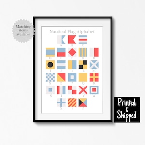 Banderas náuticas Alfabeto Impresión A a Z Banderas de señales marítimas ABC Decoración de pared para guardería Océano Costa Mar Niños Niños Niñas 8x10 11x14 A4 A3