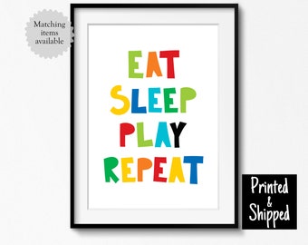 Eat Sleep Play Repeat Print Playroom Word Art Bright Toddlers Boys Girls Kids Childs Room Decor Colourful 5x7 6x8 8x10 A4 11x14 A3 30x40cm