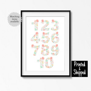 Scandi Floral Numbers Print Grigio Menta Rosa Conteggio Nursery Wall Art Decor Oro Blush New Baby Girl Gift 8x10 A4 11x14 A3 30 x 40 cm Stampato