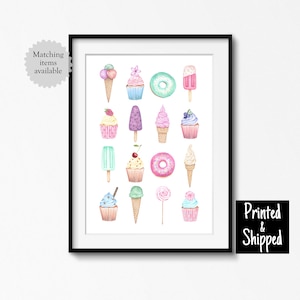 Impresión artística de pastel, repostería, regalo para hornear, helado, póster, dulce, guardería, cocina, colorido, para niña, habitación de niños pequeños, pared de 5 x 7, 6 x 8, 8 x 10, A4, 11 x 14, A3, 30 x 40