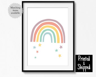 Pastel Nursery Wall Art Rainbow and Stars Print Playroom Wall Art Kids Bedroom Poster Girls Decor 5x7 6x8 8x10 11x14 A4 A3 30x40cm